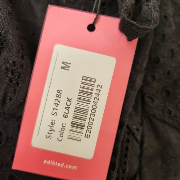 Edikted Liora Lacy Cotton Mini Dress Black Strapless Eyelet Ruffled Feminine - Picture 10 of 14